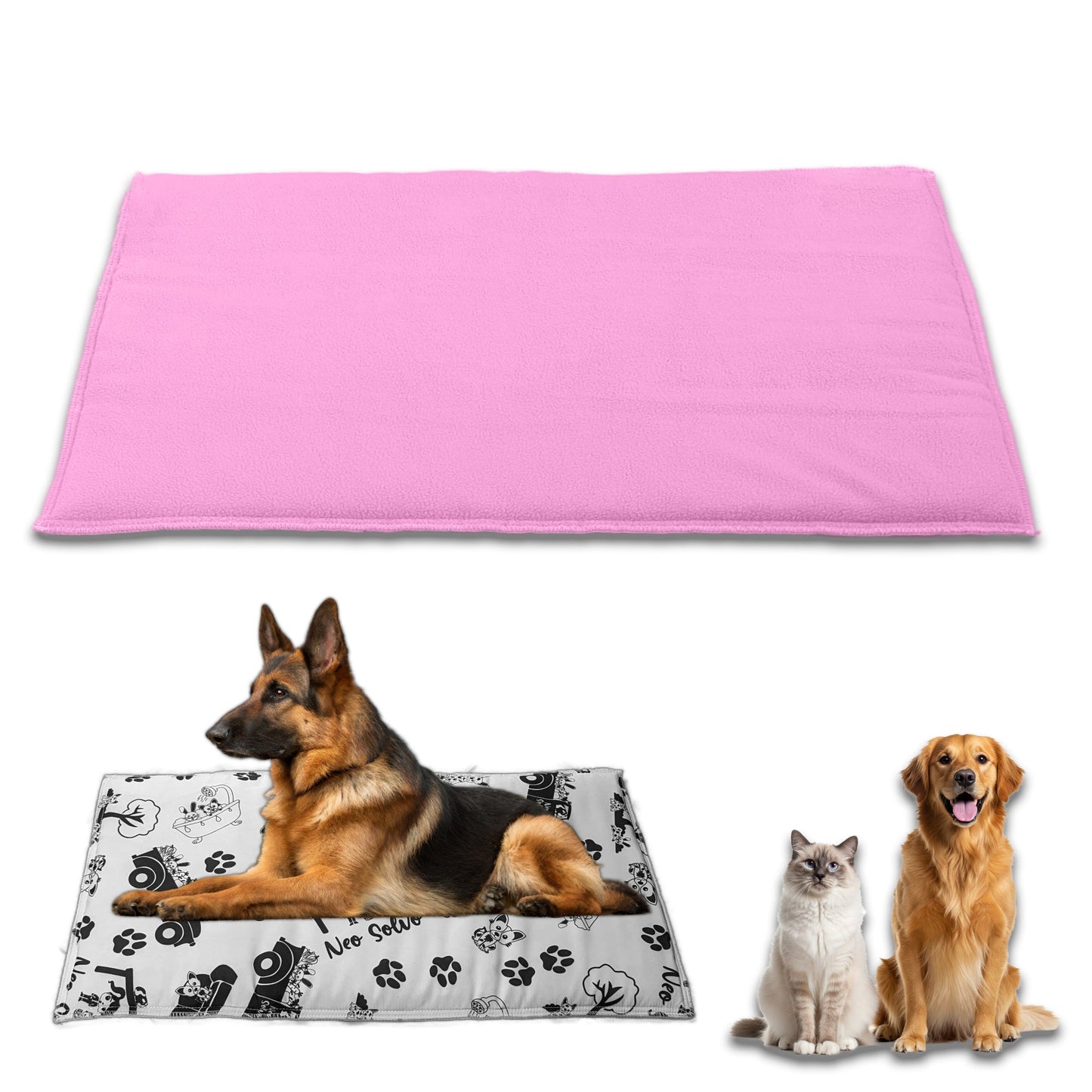Reversible Dog and Cat Cushion - Soft and Absorbent Fleece Side and Smooth and Cool Polyester Side - Available in 2 Colors and 3 Sizes