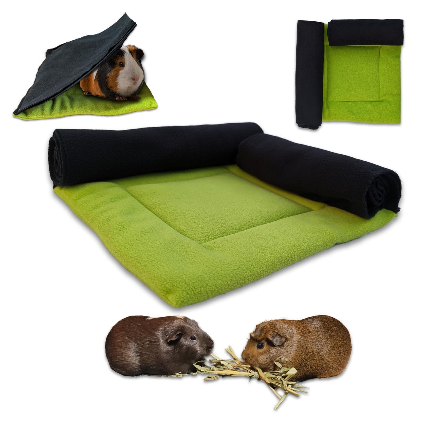 Pack Promo : Coussin Polaire avec 2 Tunnels Roulés + Coussin Polaire avec cachette et Couverture intégrée pour Cochon d'Inde et Lapin