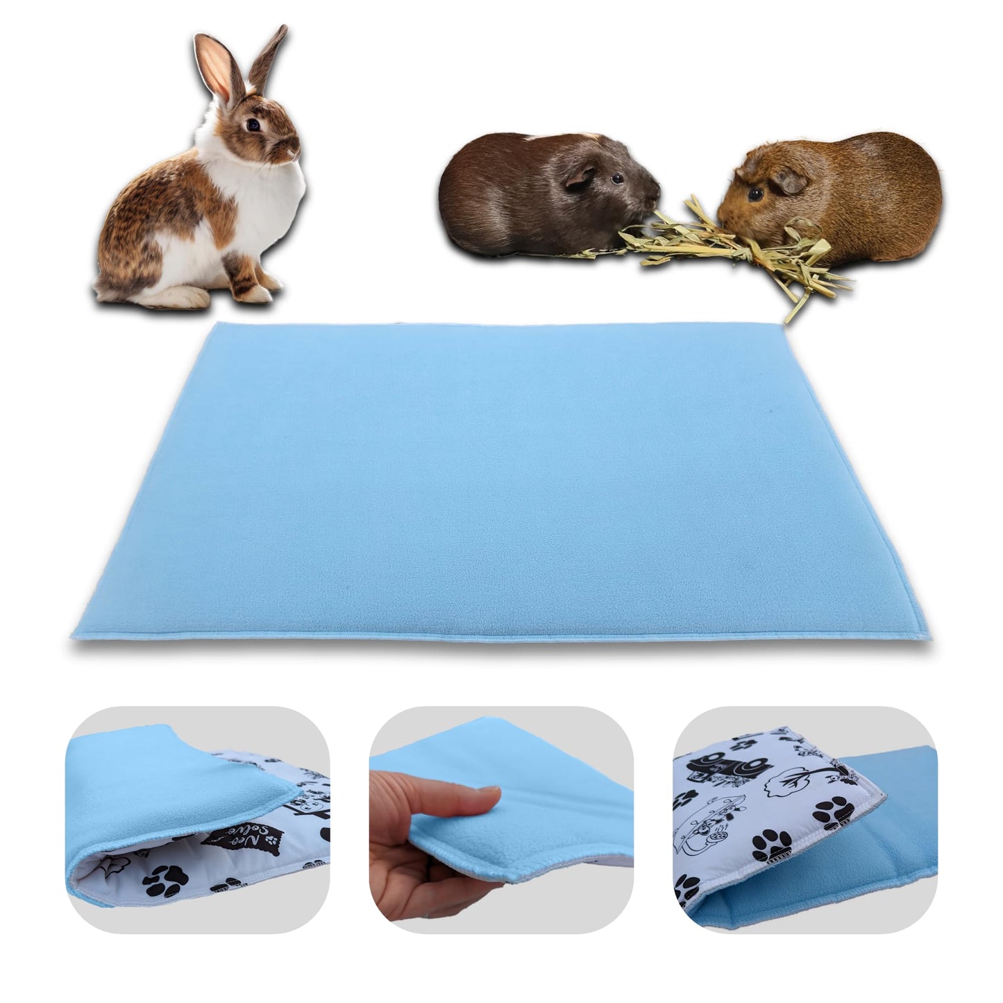 Tapis de jeu en Polaire pour Cochon d'Inde et Lapin - Tout en Un, c'est une Couverture, un Tunnel Géant, une Maison, un Coussin et un Lit - Confortable - Disponible en 3 couleurs et 6 tailles