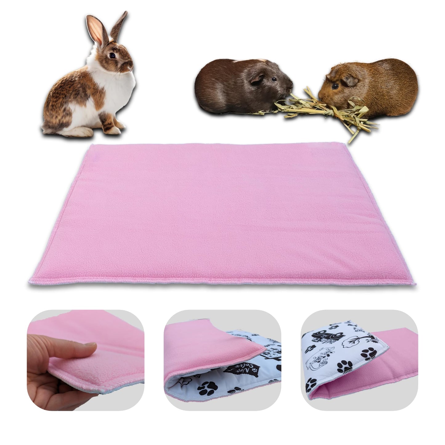 Tapis de jeu en Polaire pour Cochon d'Inde et Lapin - Tout en Un, c'est une Couverture, un Tunnel Géant, une Maison, un Coussin et un Lit - Confortable - Disponible en 3 couleurs et 6 tailles