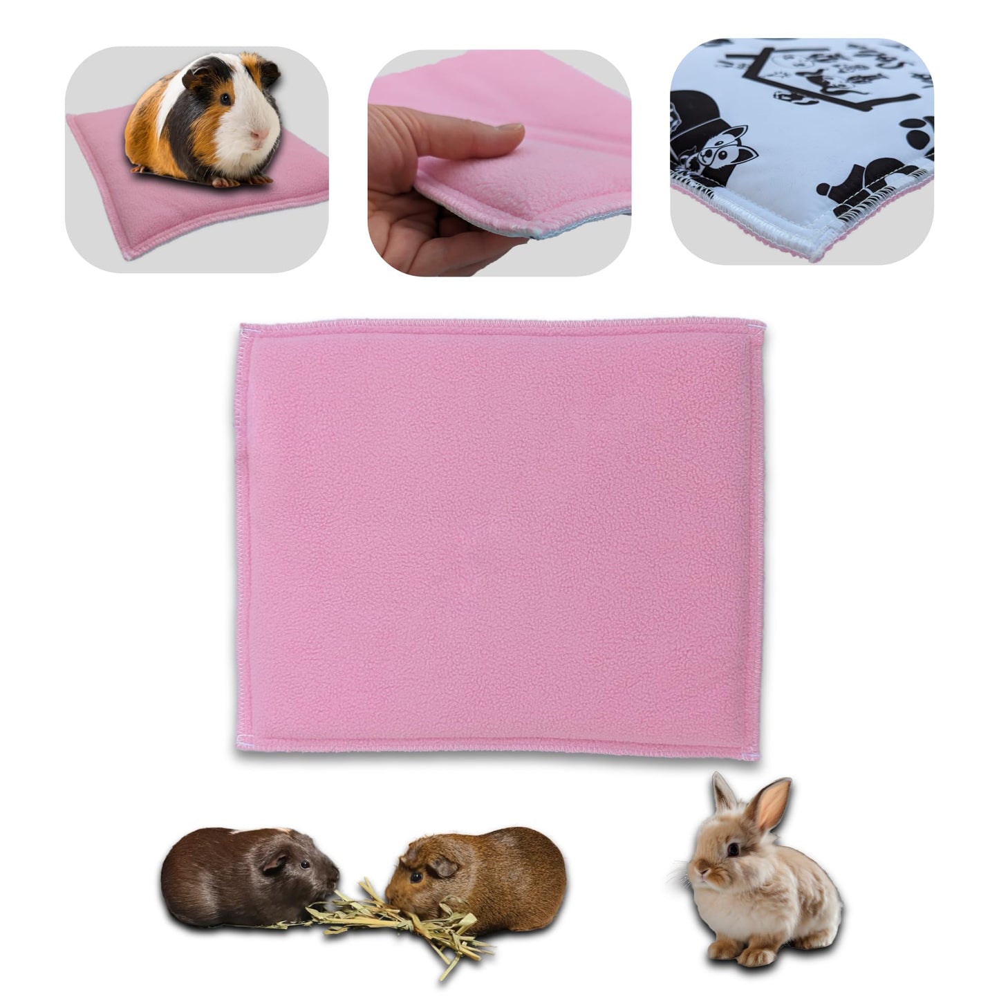 Tapis de jeu en Polaire pour Cochon d'Inde et Lapin - Tout en Un, c'est une Couverture, un Tunnel Géant, une Maison, un Coussin et un Lit - Confortable - Disponible en 3 couleurs et 6 tailles