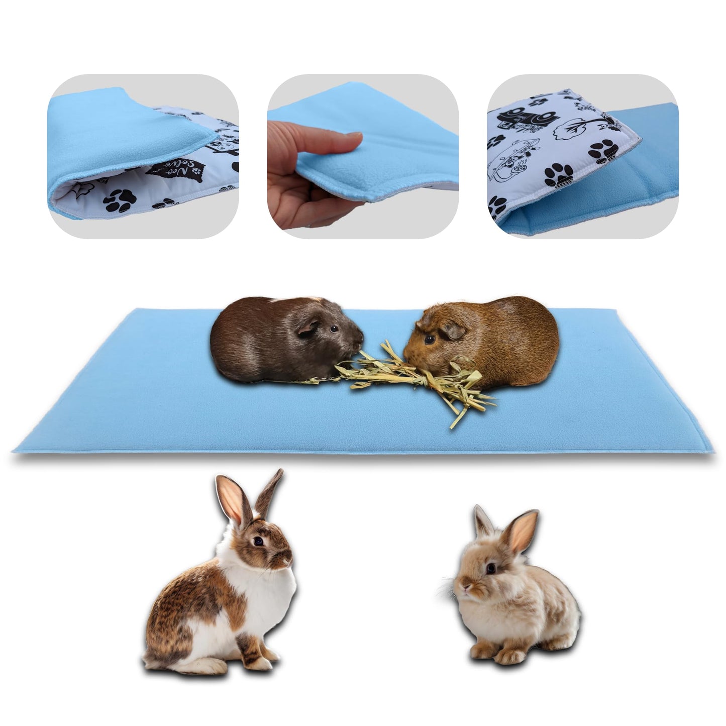 Tapis de jeu en Polaire pour Cochon d'Inde et Lapin - Tout en Un, c'est une Couverture, un Tunnel Géant, une Maison, un Coussin et un Lit - Confortable - Disponible en 3 couleurs et 6 tailles