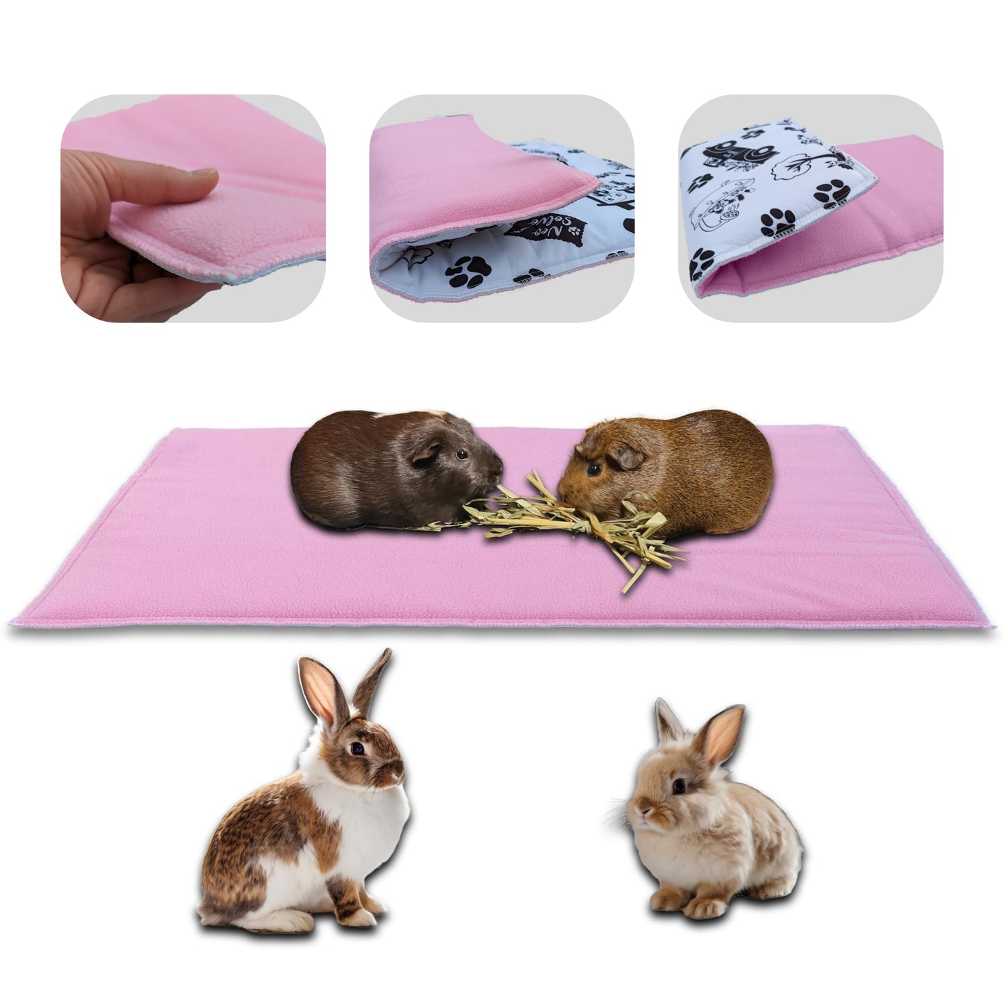 Tapis de jeu en Polaire pour Cochon d'Inde et Lapin - Tout en Un, c'est une Couverture, un Tunnel Géant, une Maison, un Coussin et un Lit - Confortable - Disponible en 3 couleurs et 6 tailles
