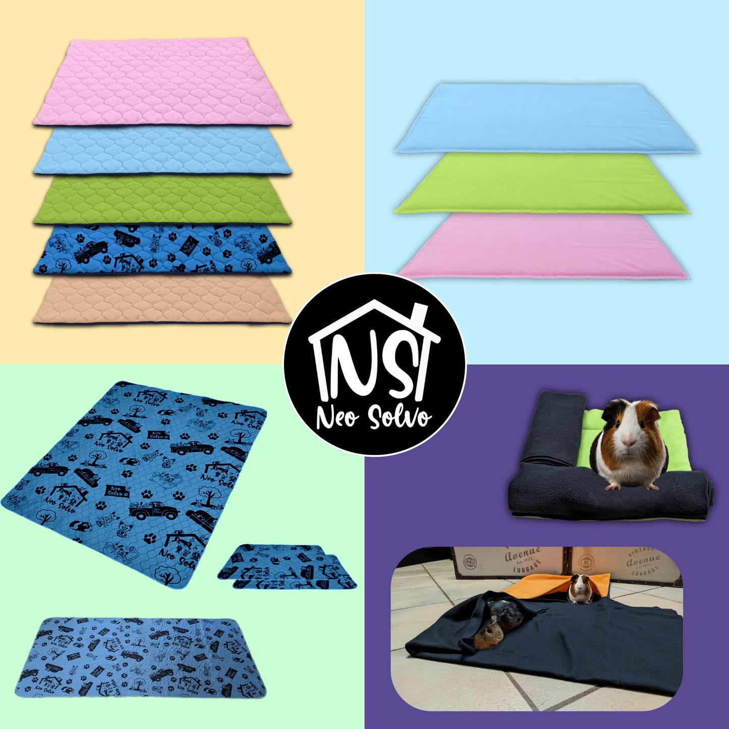 Pack Promo : Coussin Polaire avec 2 Tunnels Roulés + Coussin Polaire avec cachette et Couverture intégrée pour Cochon d'Inde et Lapin