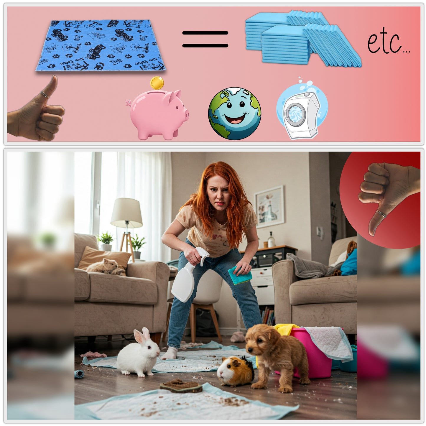 Non-Slip and Absorbent Mat - Potty Training - Cage Bottom - Under Bowls - Available in Multiple Colors and Sizes