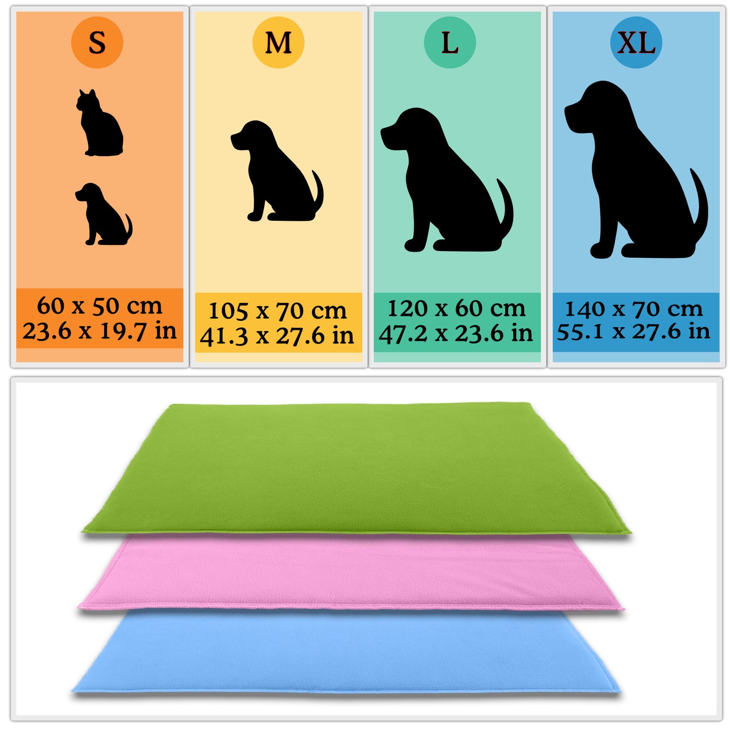 Reversible Dog and Cat Cushion - Soft and Absorbent Fleece Side and Smooth and Cool Polyester Side - Available in 2 Colors and 3 Sizes