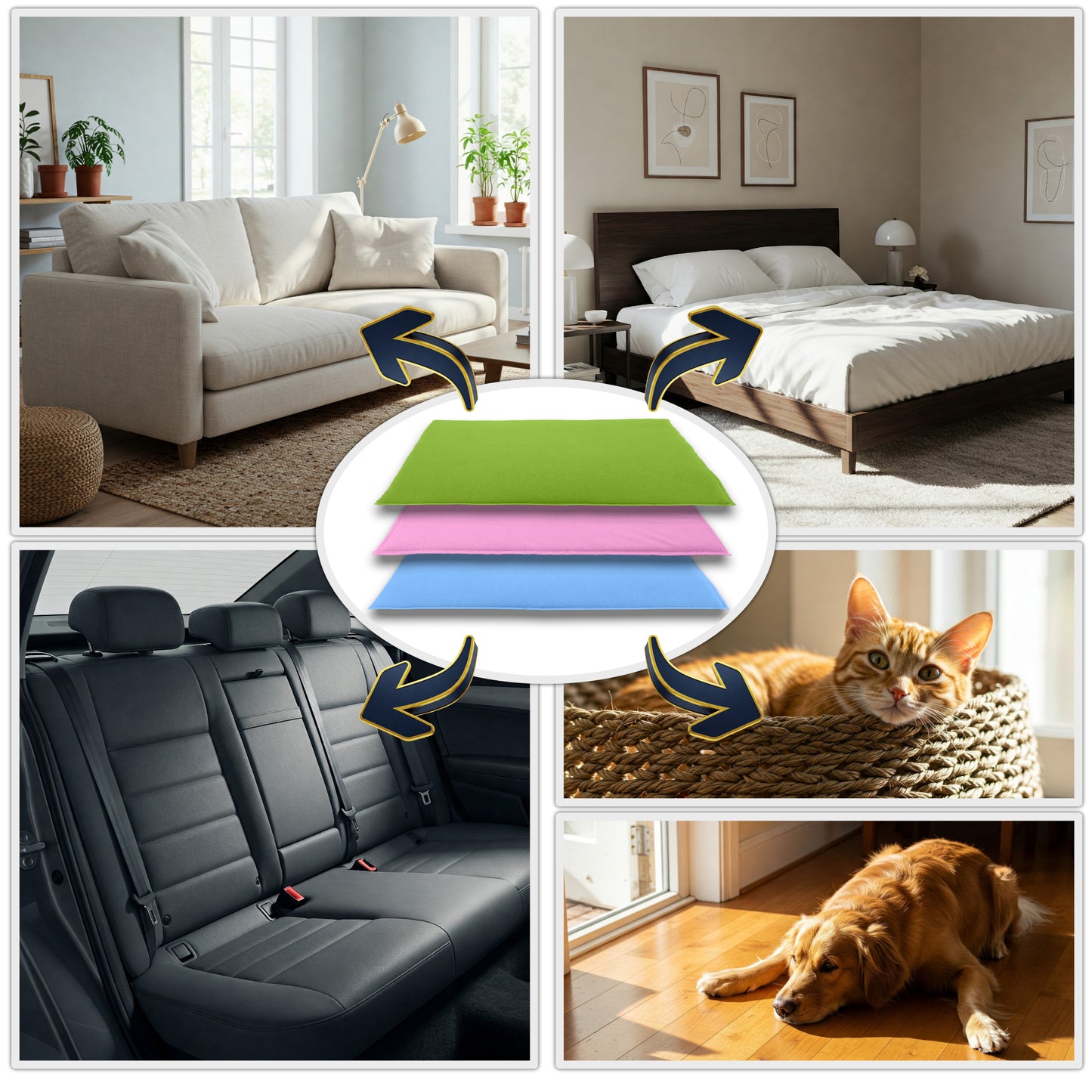 Reversible Dog and Cat Cushion - Soft and Absorbent Fleece Side and Smooth and Cool Polyester Side - Available in 2 Colors and 3 Sizes