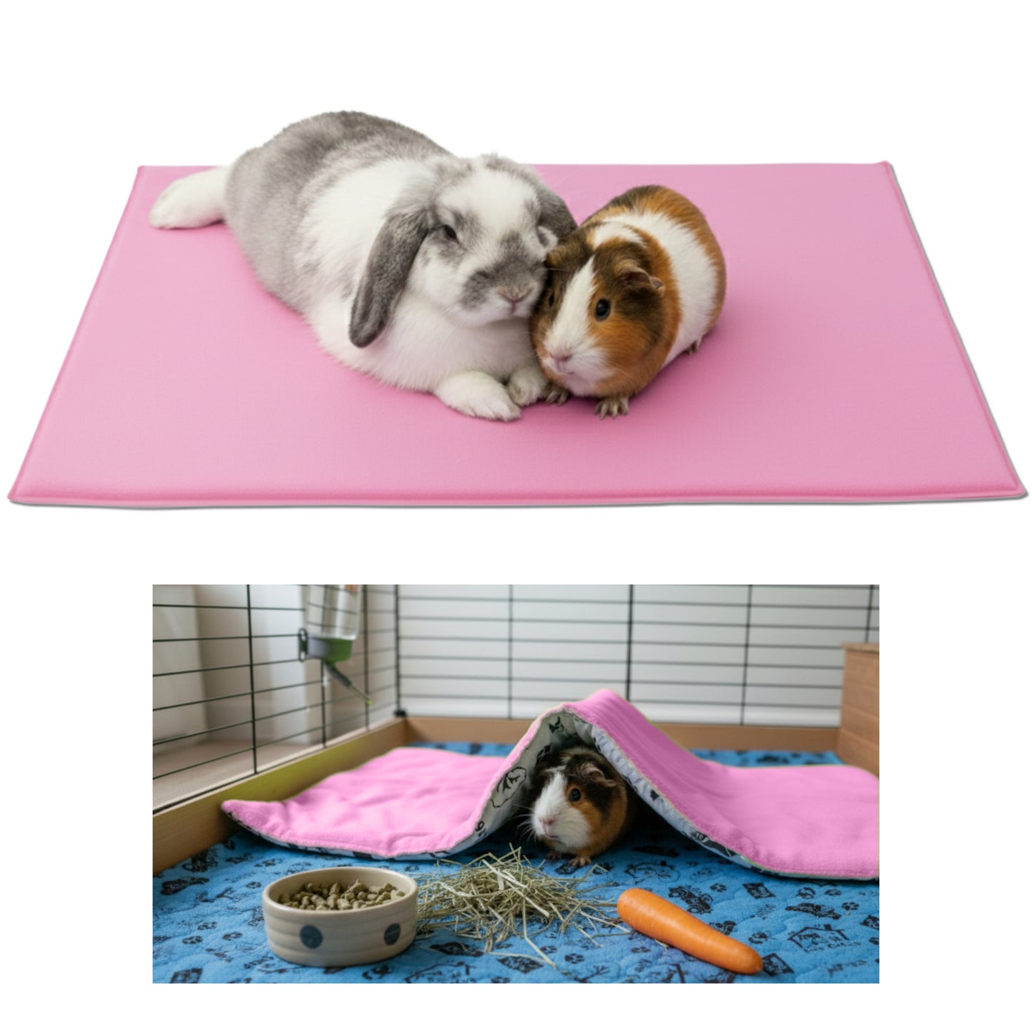 Tapis de jeu en Polaire pour Cochon d'Inde et Lapin - Tout en Un, c'est une Couverture, un Tunnel Géant, une Maison, un Coussin et un Lit - Confortable - Disponible en 3 couleurs et 6 tailles