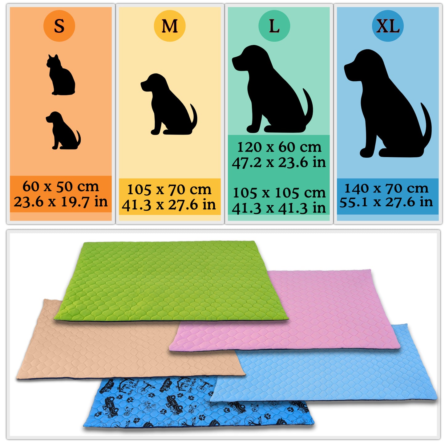 Tapis Imperméable et Confortable pour Chien et Chat - Protège Tout, Aucun liquide ne passe à travers - Disponible en 5 couleurs et 5 tailles