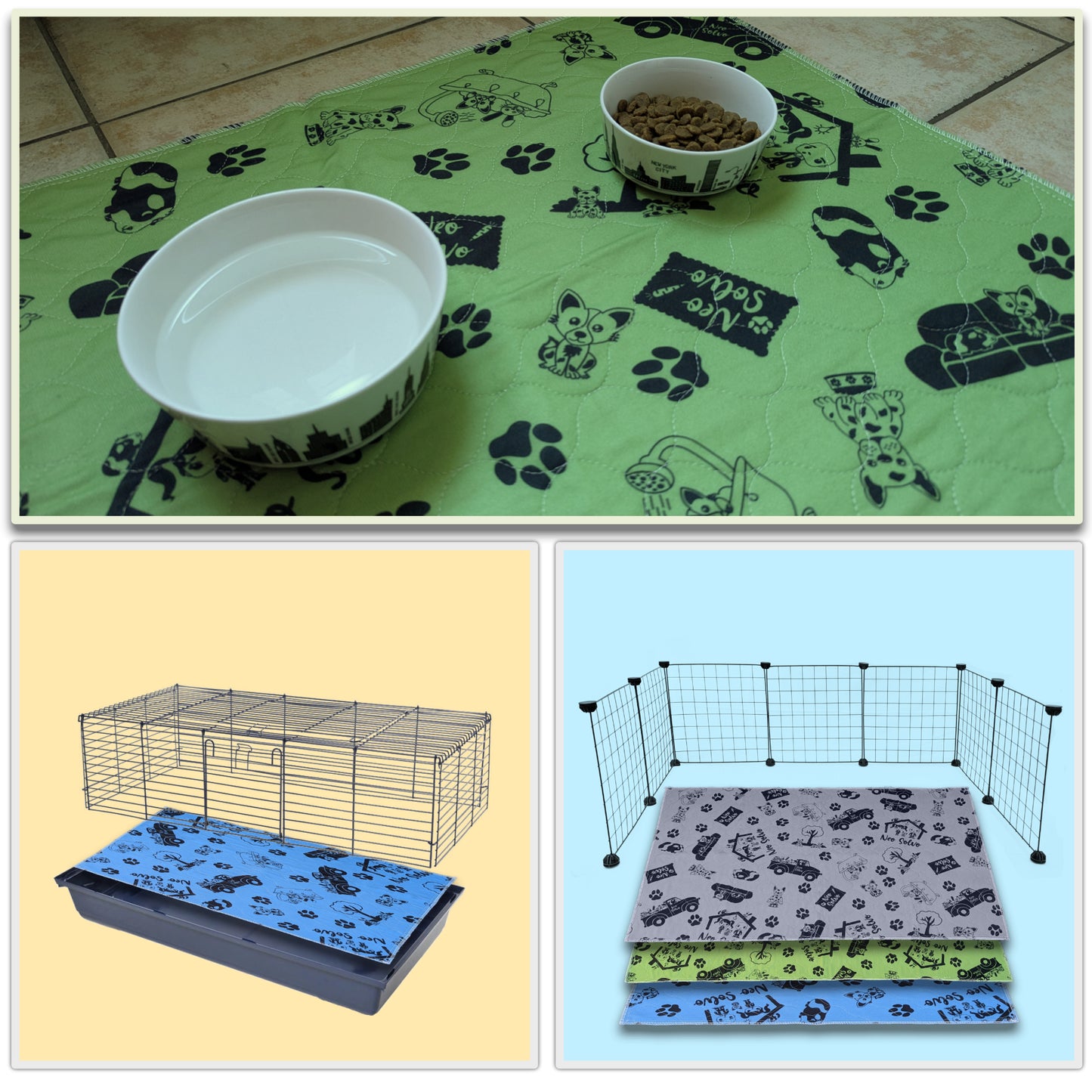 Non-Slip and Absorbent Mat - Potty Training - Cage Bottom - Under Bowls - Available in Multiple Colors and Sizes