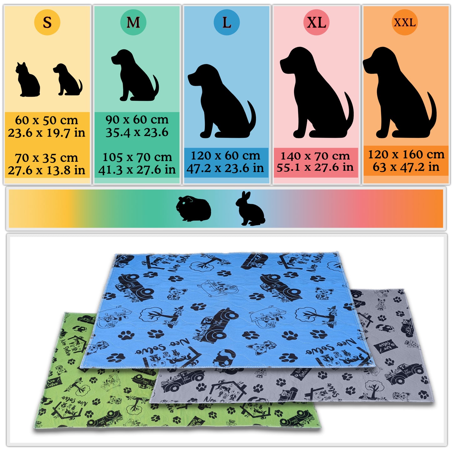 Non-Slip and Absorbent Mat - Potty Training - Cage Bottom - Under Bowls - Available in Multiple Colors and Sizes