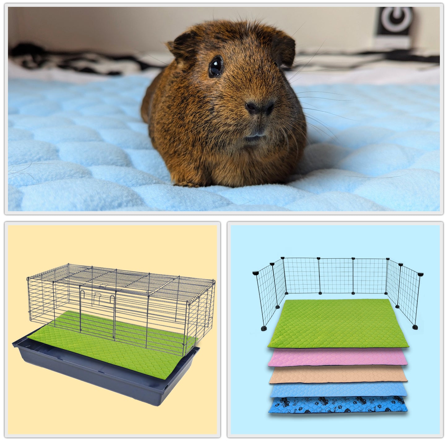 Fleece Guinea Pig and Rabbit Litter Mat - Absorbent and Waterproof - Easy to Clean - for C&C Cage and Enclosure - Available in Multiple Colors and Sizes