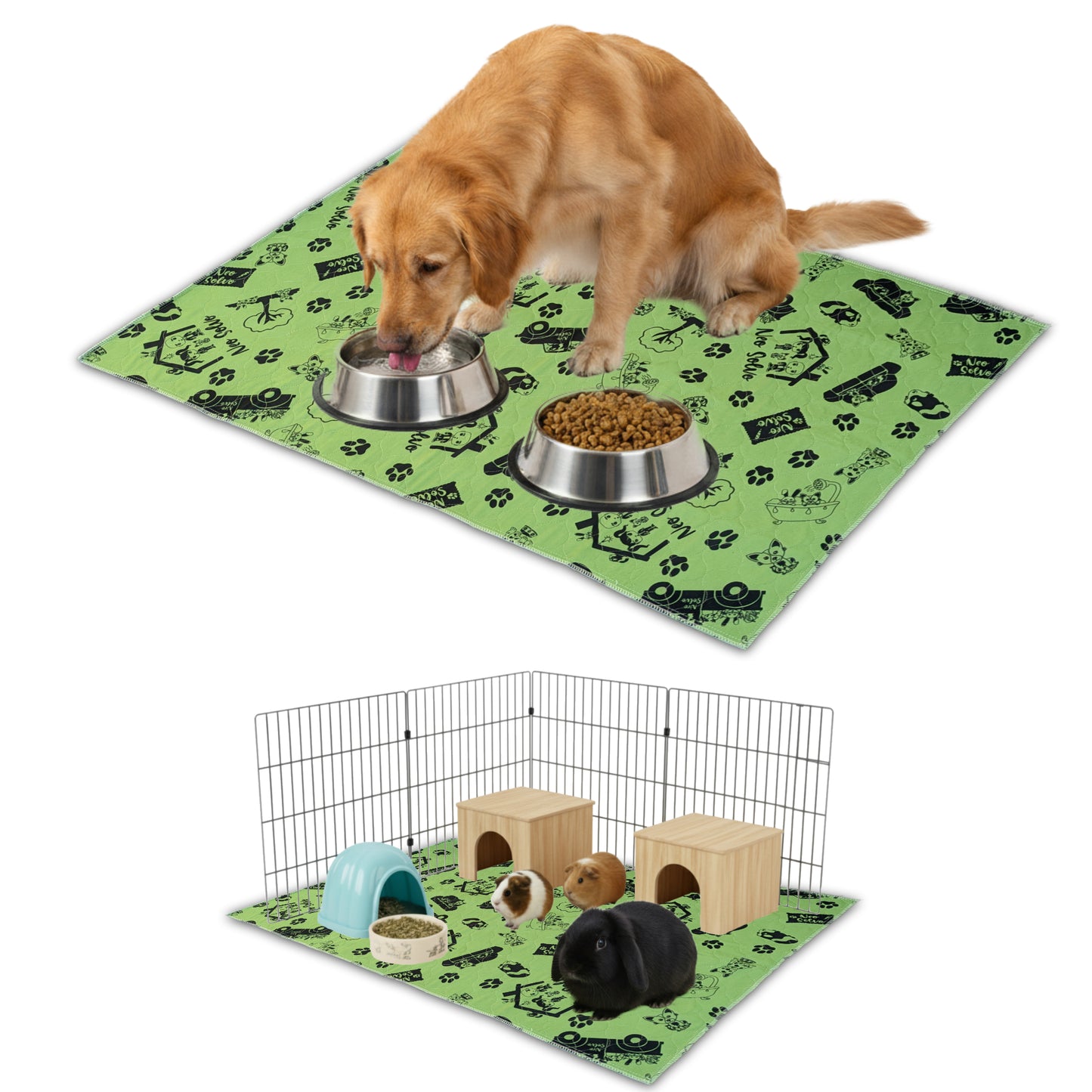 Tapis Antidérapant et Absorbant - Apprentissage de la Propreté - Fond de Cage - Sous les Gamelles - Disponible en multiples couleurs et tailles