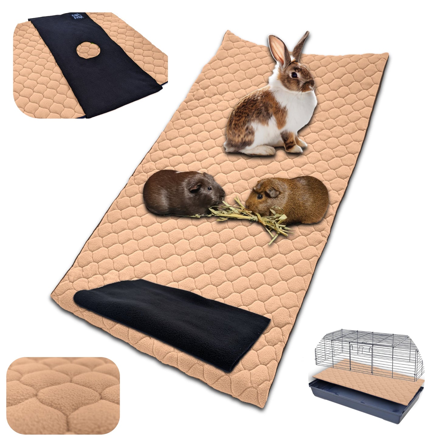 Tapis Litière Polaire pour Cochon d'Inde et Lapin - Absorbant et Imperméable - Facile à Nettoyer - Pour Cage et Enclos C&C - Disponible en 5 couleurs et 5 tailles