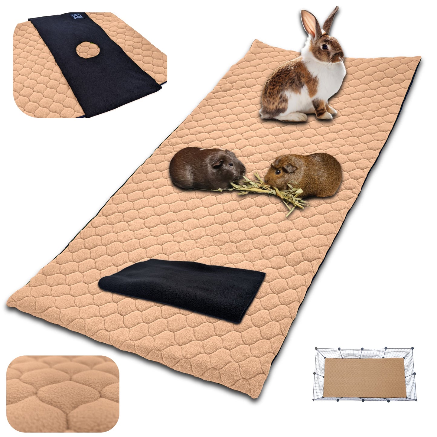 Tapis Litière Polaire pour Cochon d'Inde et Lapin - Absorbant et Imperméable - Facile à Nettoyer - Pour Cage et Enclos C&C - Disponible en 5 couleurs et 5 tailles