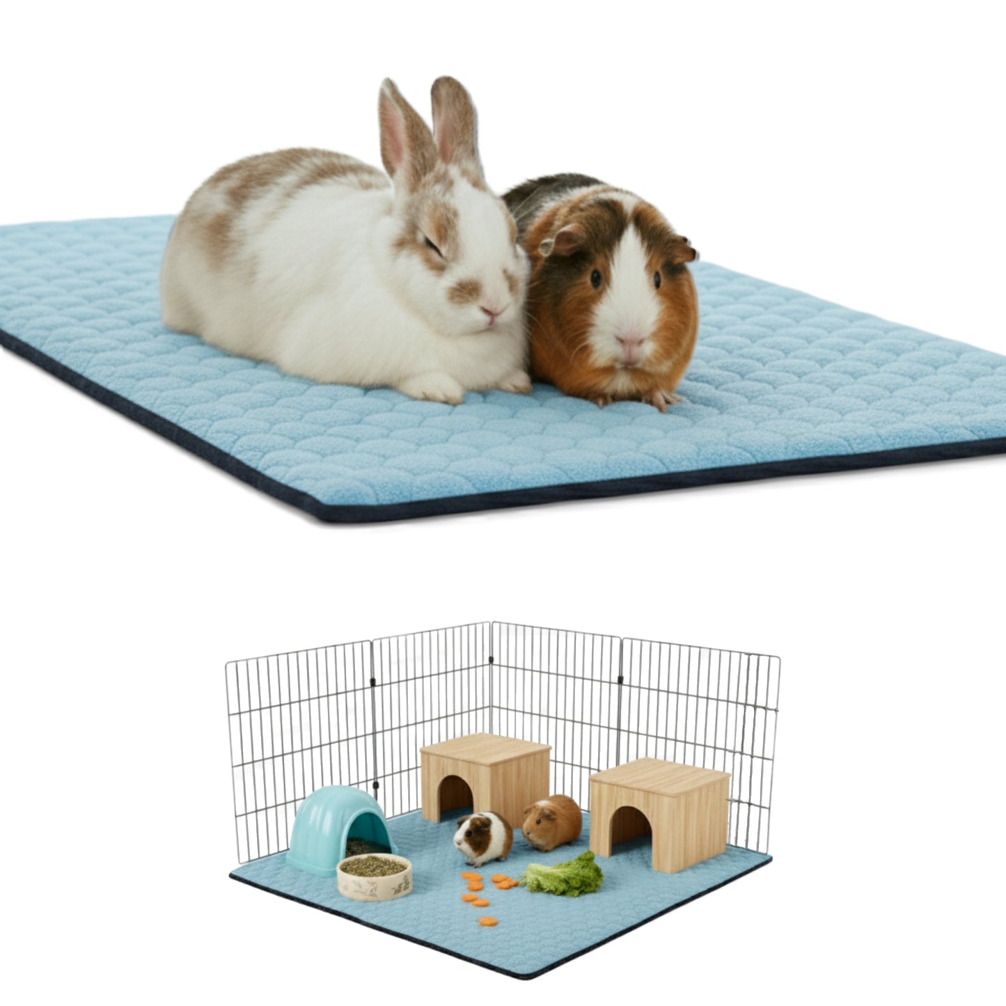 Tapis Litière Polaire pour Cochon d'Inde et Lapin - Absorbant et Imperméable - Facile à Nettoyer - Pour Cage et Enclos C&C - Disponible en multiples couleurs et tailles