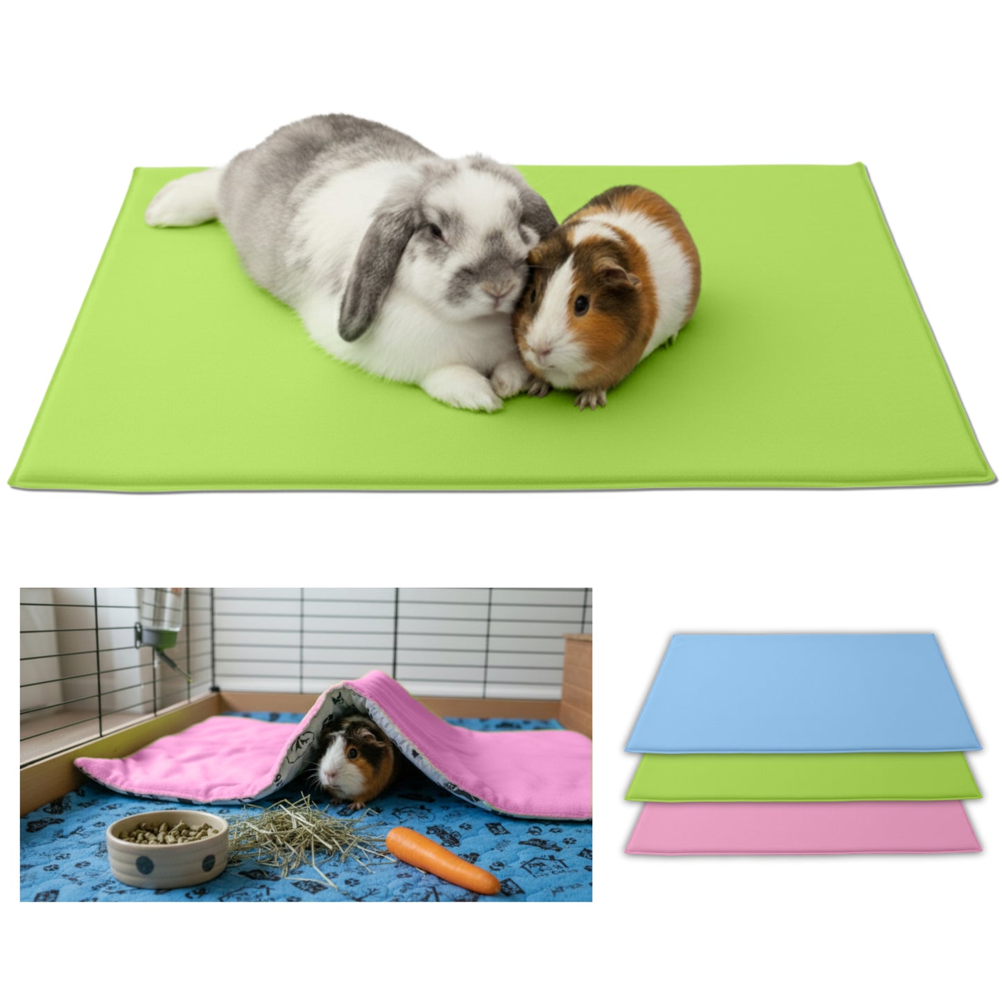 Tapis de jeu en Polaire pour Cochon d'Inde et Lapin - Tout en Un, c'est une Couverture, un Tunnel Géant, une Maison, un Coussin et un Lit - Confortable - Disponible en 3 couleurs et 6 tailles