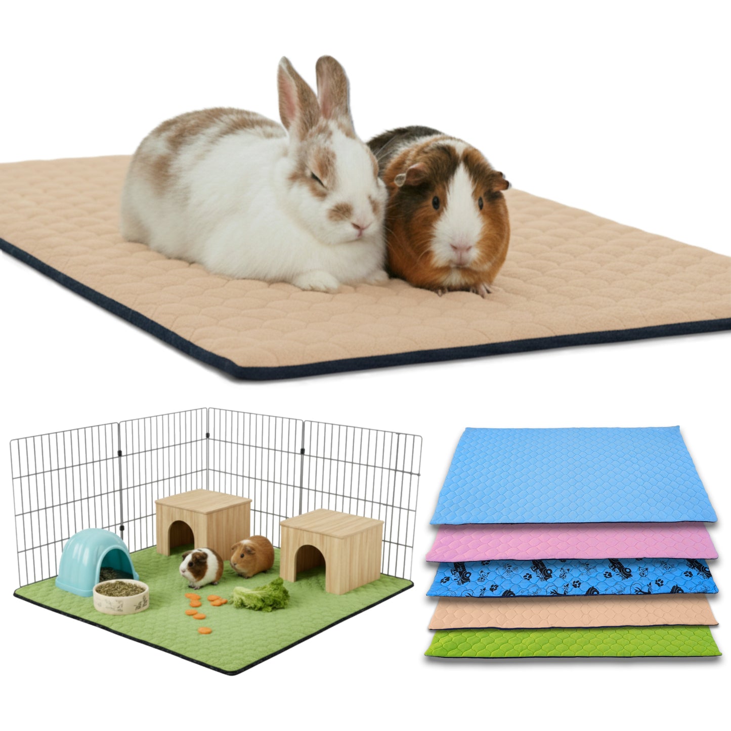 Tapis Litière Polaire pour Cochon d'Inde et Lapin - Absorbant et Imperméable - Facile à Nettoyer - Pour Cage et Enclos C&C - Disponible en multiples couleurs et tailles