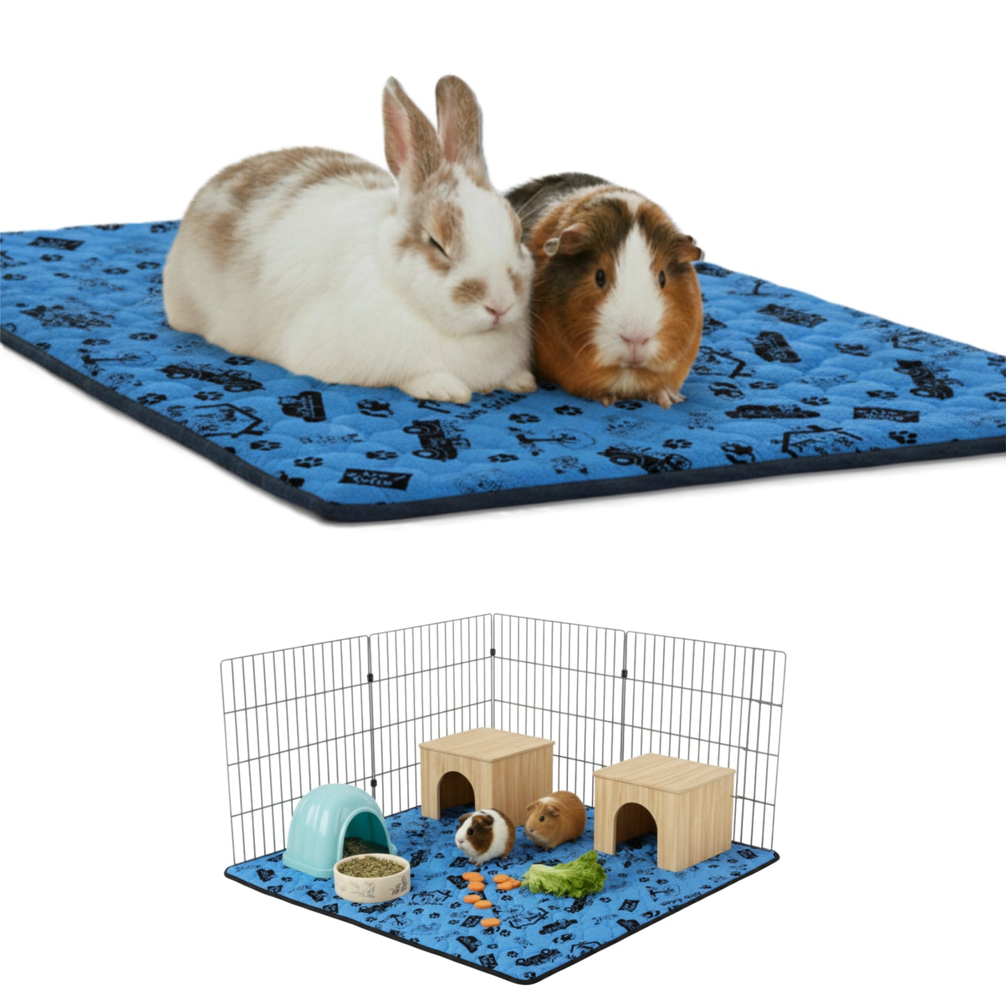 Tapis Litière Polaire pour Cochon d'Inde et Lapin - Absorbant et Imperméable - Facile à Nettoyer - Pour Cage et Enclos C&C - Disponible en multiples couleurs et tailles