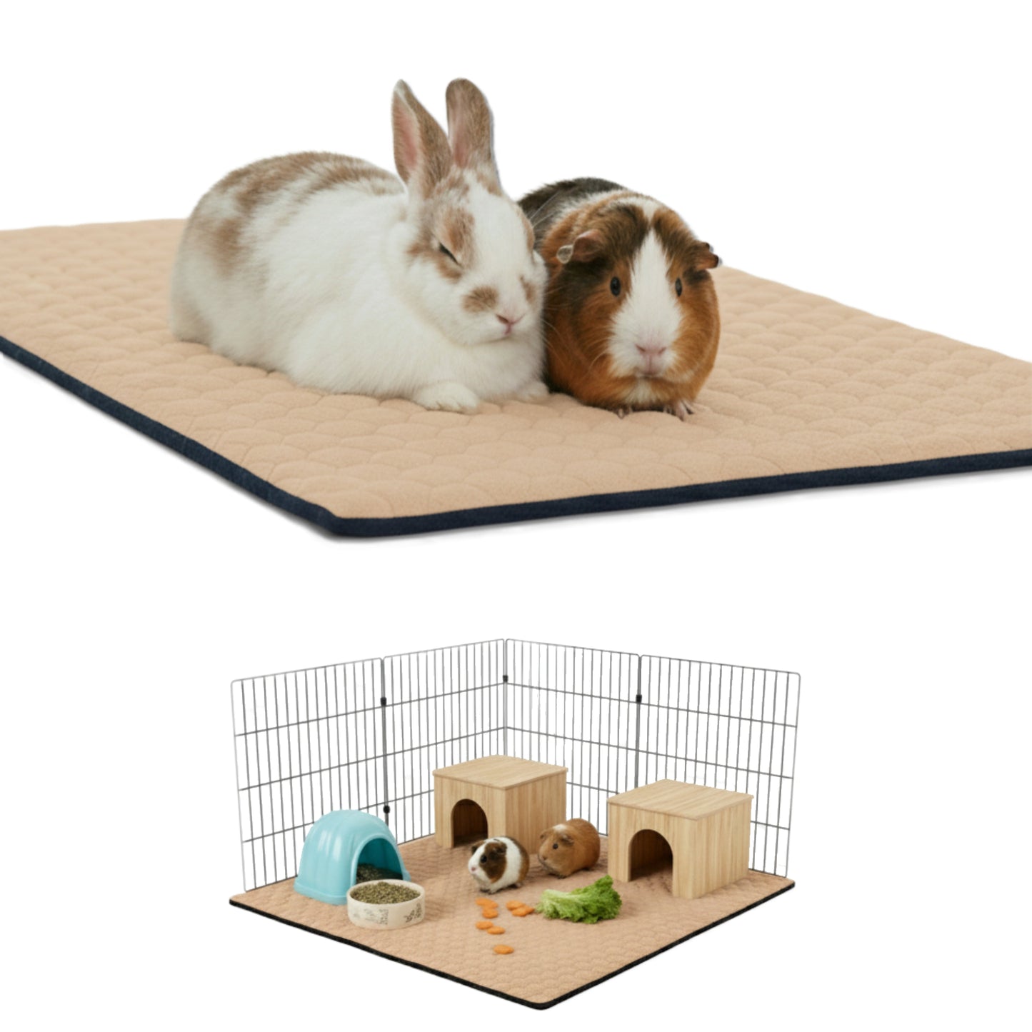 Tapis Litière Polaire pour Cochon d'Inde et Lapin - Absorbant et Imperméable - Facile à Nettoyer - Pour Cage et Enclos C&C - Disponible en multiples couleurs et tailles