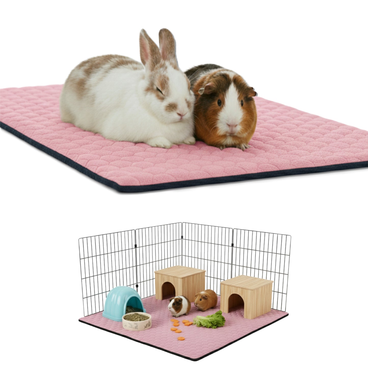 Tapis Litière Polaire pour Cochon d'Inde et Lapin - Absorbant et Imperméable - Facile à Nettoyer - Pour Cage et Enclos C&C - Disponible en multiples couleurs et tailles